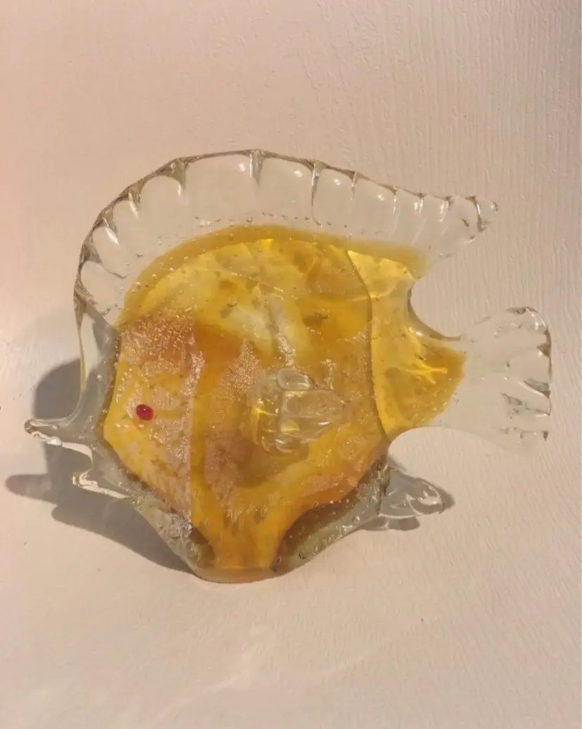 Hand-Blown Art Glass Yellow & Aventurine Fish