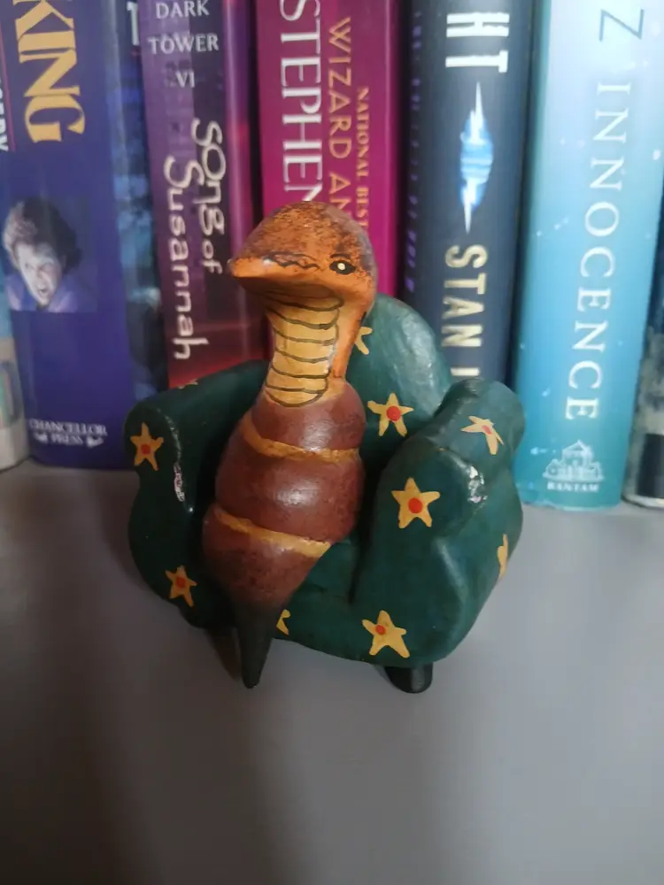 Folk Art Animal Figurine on Chair Wooden Handpainted Shelf Sitter