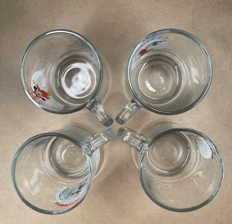 Vintage Collectable Anchor Hocking Disney Mickey Mouse Glass Mugs