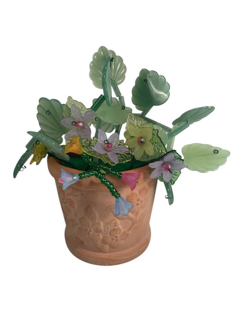 Adobe Wall Pocket Beaded Plants Flowers Assembled Made By Me