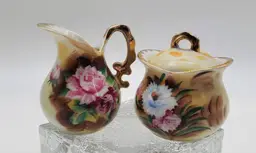 Mini Porcelain Floral Cream & Sugar Set Hand Painted
