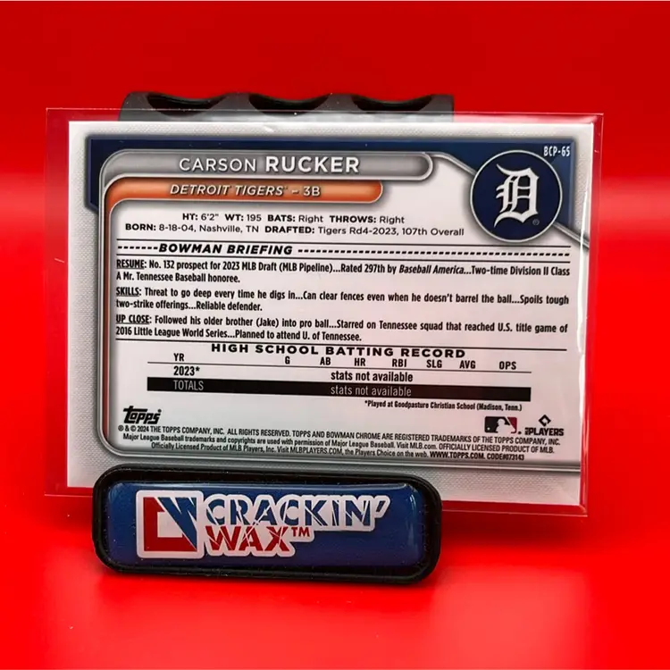 Carson Rucker 2024 Bowman Sapphire Edition 1st Bowman BCP-65 Detroit Tigers