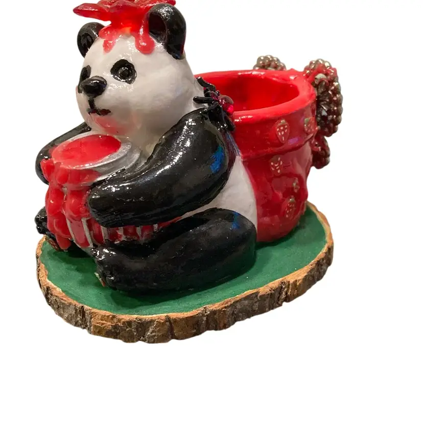 Strawberry Theme Panda Bear Mini Planter