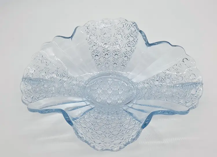 Fenton Ice Blue Handled Console Bowl Daisy & Button