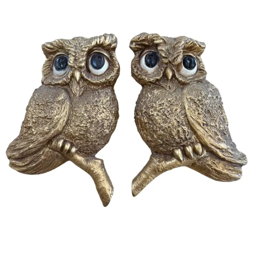 Mid Century Universal Statuary Corp Gold Pair Of Owls