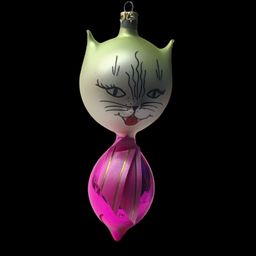 03. Vintage handpainted glass cat Christmas ornament.