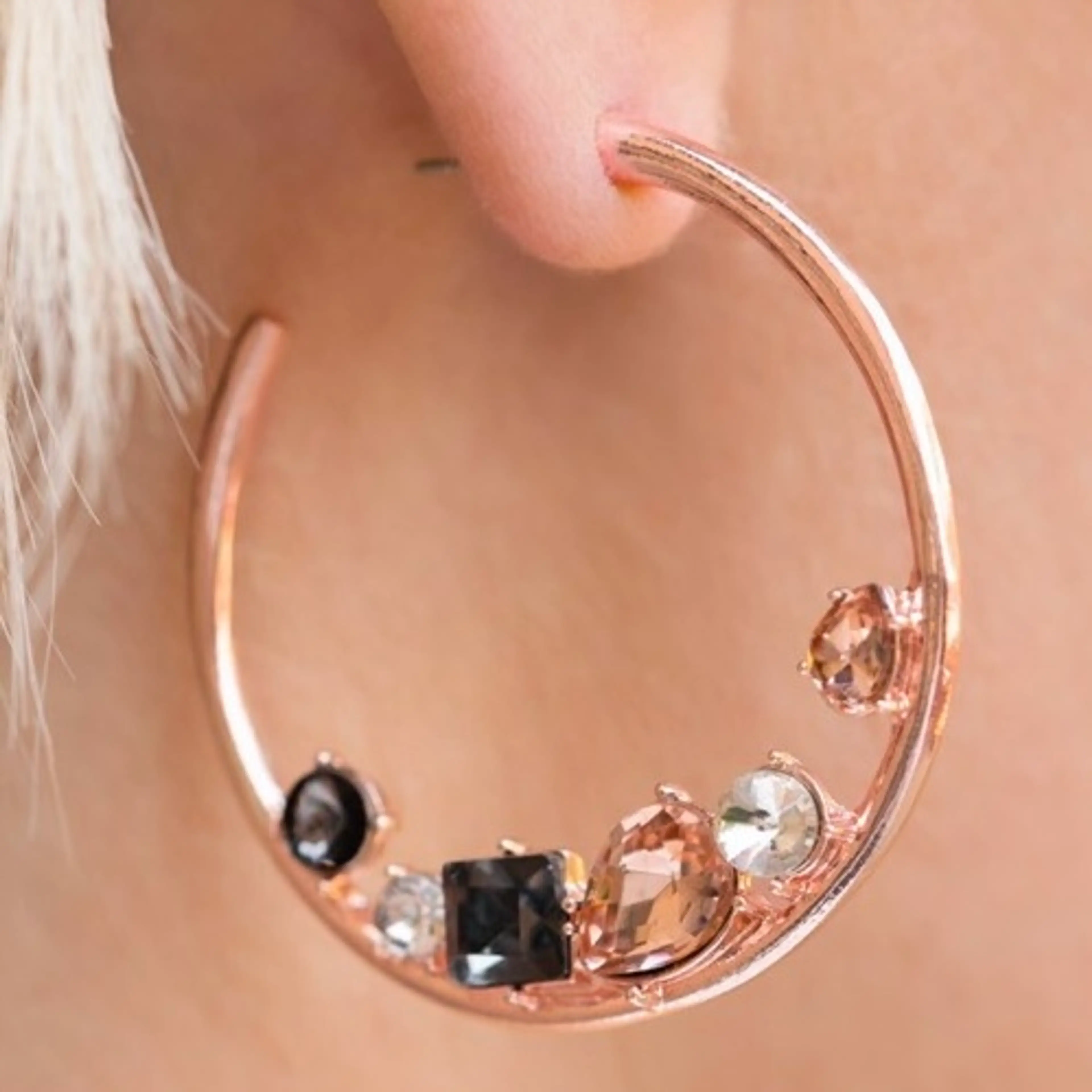 Rose Gold Gemstone Hoop Earrings