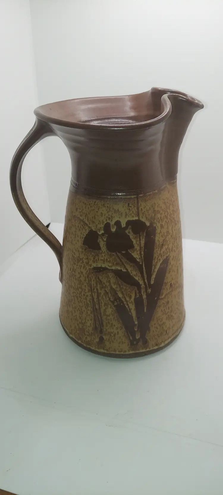 Vintage Brown Earth Ware Decorative Pitcher Jug Vase Stamped Bottom Very RUSTIC!