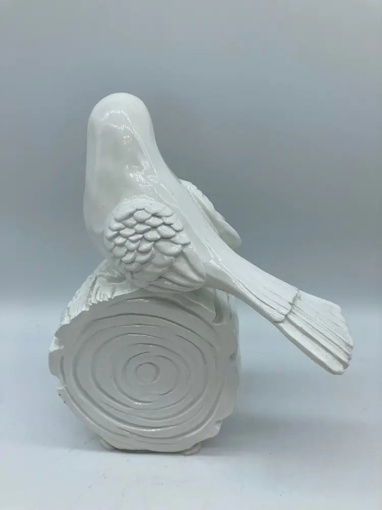 White Resin Clock with Bird