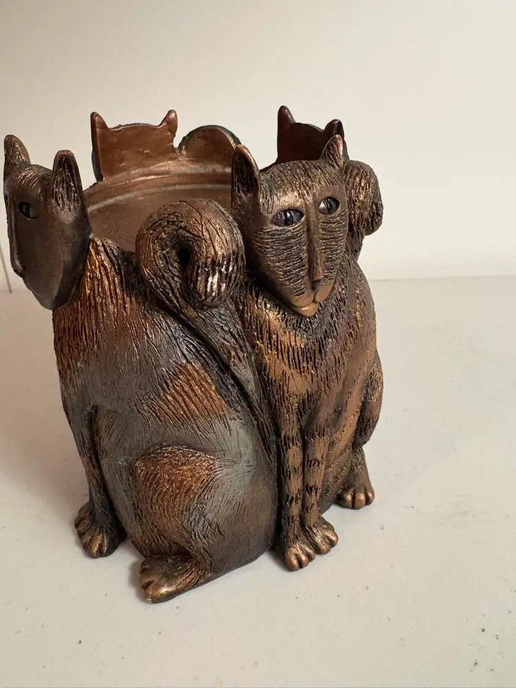 Marsha McCarthy Cat Candle Holder Pillar Signed Decor Art Figurine Cat Decor