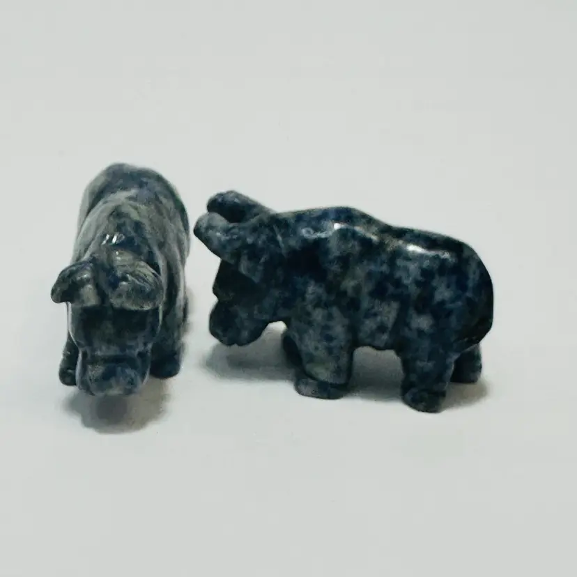 #1168 Set Of 2, Hand Carved, Sodalite, Blue/Grey With A Touch Of Green Moose