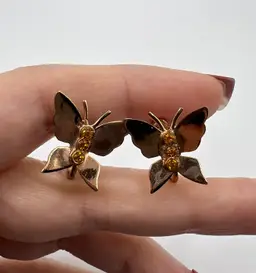 Sterling Butterfly Screwback Earrings Citrine Stones