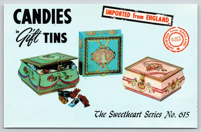 Postcard Candies in Gift Tins Sweetheart Series No 615 Imported from England  -  11616