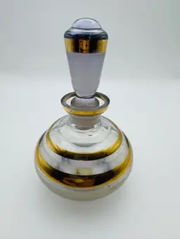 Irving W Rice Perfume Bottle, Made In Czech Clear, Frosted, Gold