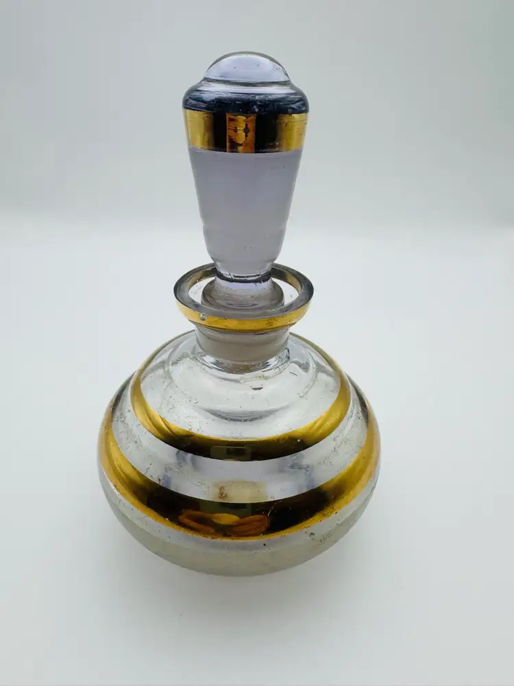 Irving W Rice Perfume Bottle, Made In Czech Clear, Frosted, Gold