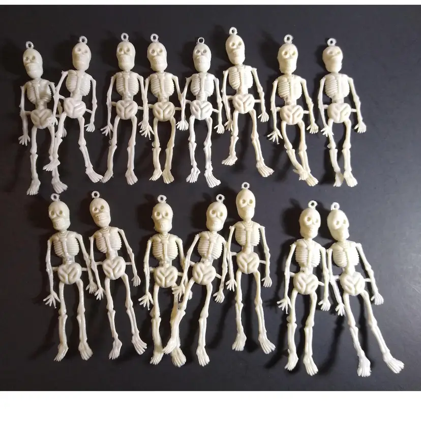 Lot Of 15 Halloween Skeletons Toy Dangler Ornaments 1960s Hong Kong Horror Spooky
