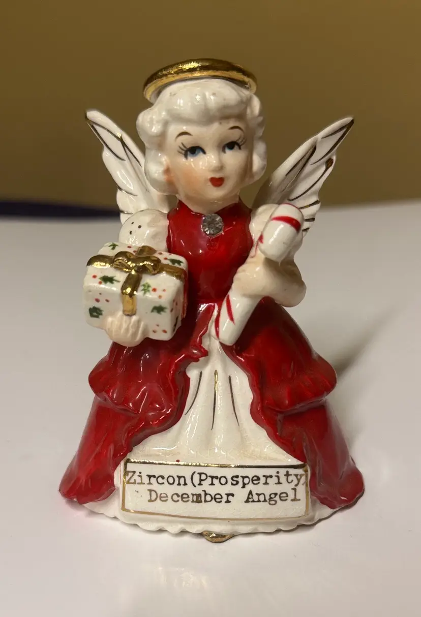 SR Japan Zircon December angel-prosperity ceramic Rhinestone 4.25” tall