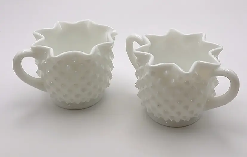 Vintage, milk glass, sugar and creamer, hobnail, 8 point stars. Cute! Great Condition!