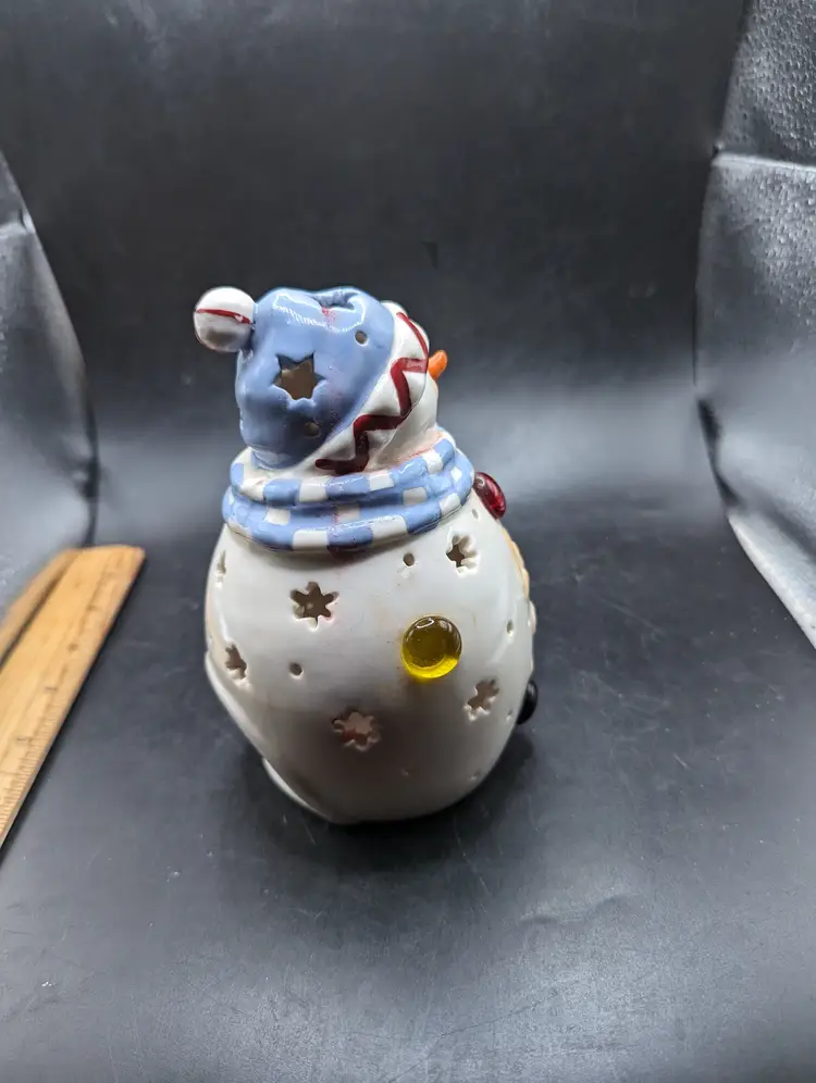Vintage Ceramic Snowman Candle Holder 6".
