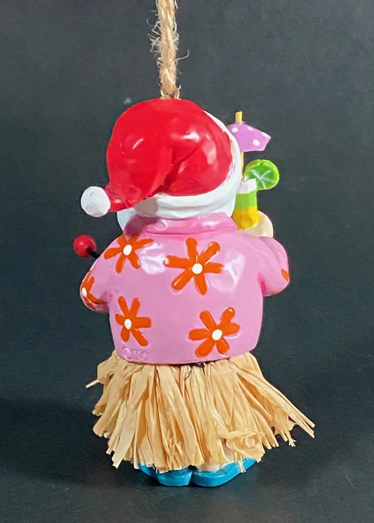 Vintage Hawaiian Hula Skirt Santa Claus Christmas Ornament 3"
