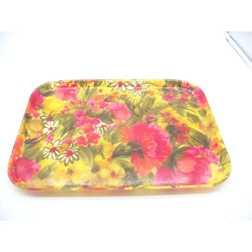 Vintage MCM Floral Fiberglass Serving Tray