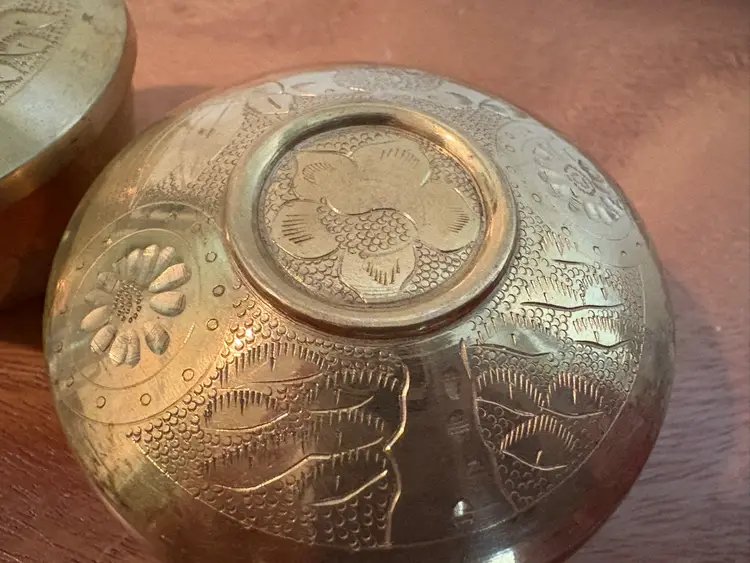 Pair Of Vintage Brass Trinket Dishes With Lids