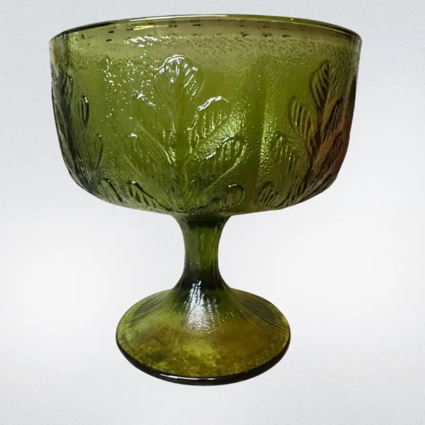 FTD Avocado Green Oak Leaf Compote Pedestal Bowl Candy Dish 1978 Vintage