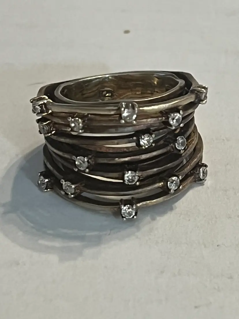 Spiral Cluster CZ 925 Vermeil ring Stamped LL Size 7.5