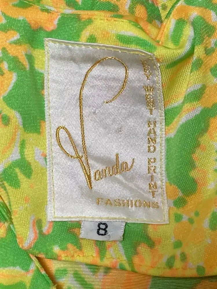 Vintage Vanda Fashions Key West Dress Hand Print Retro Groovy Floral Dress Sz 8