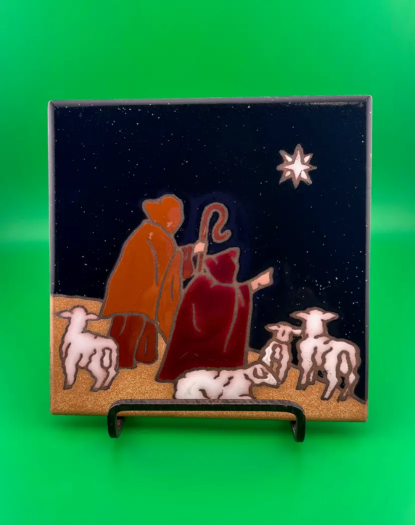 Vintage Mag Mor Shepherds Christmas Tile/Art Trivet - Rare - Midnight Blue Made in Sante Fe N.M.