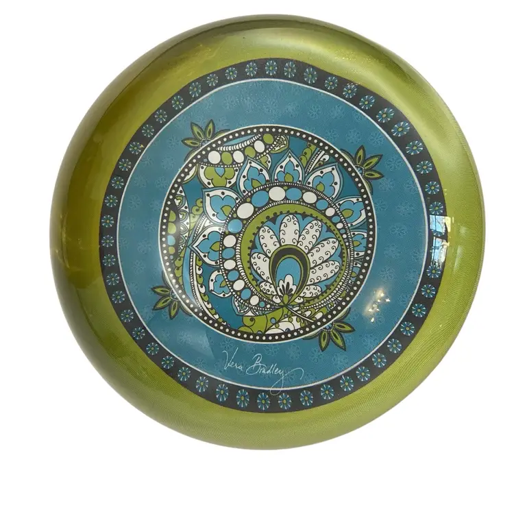 Vera Bradley 3.5 diameter glass paper weight signed blue