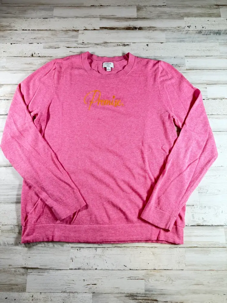 J.Crew Teddie “Promise.” Embroidered Cotton Sweater – Pink – Size L – Curated Collection