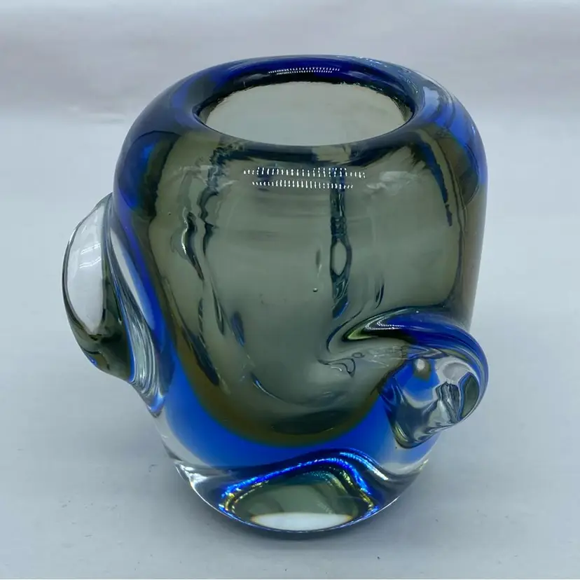 #0211 Moser Czech Blue Grey Sommerso Glass Vase