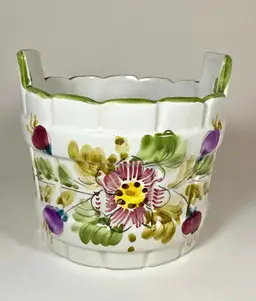 Floral Ceramic Vase, Bowl, Planter Hand Painted in Italy