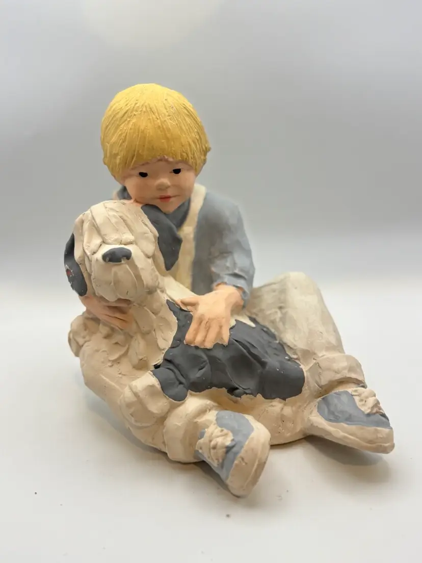 Vintage Austin Productions Sculpture Boy w/ Dog 7" x 5" x 7"