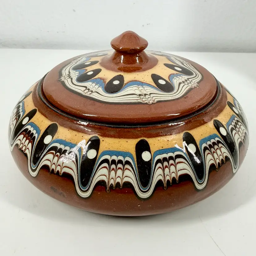 5.5in Bulgarian Red Ware Trinket Lidded Box