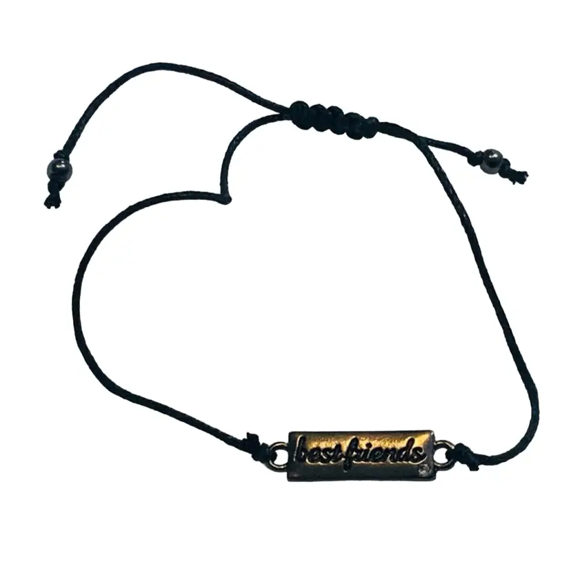 Vintage Costume Jewelry Bracelet Dark Tone Metal Best Friends Bead