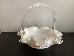 3079-Vintage Fenton Silvercrest Basket, Candy Dish, 7 X 7 3/4”