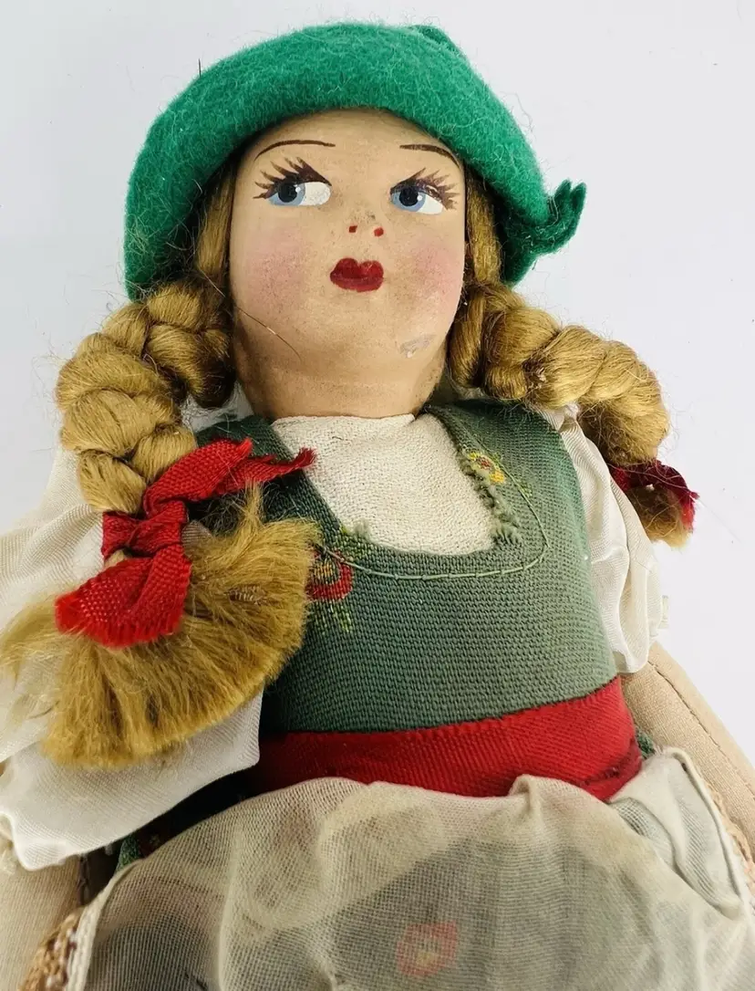 Vintage Sweden Souvenir Cloth Doll W Painted Face 10” Heidi?
