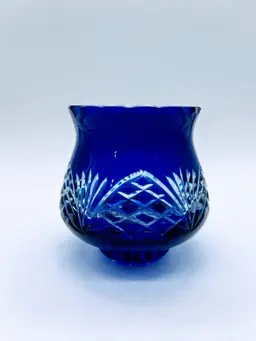Cobalt Bohemian Czech Cut Glass Votive