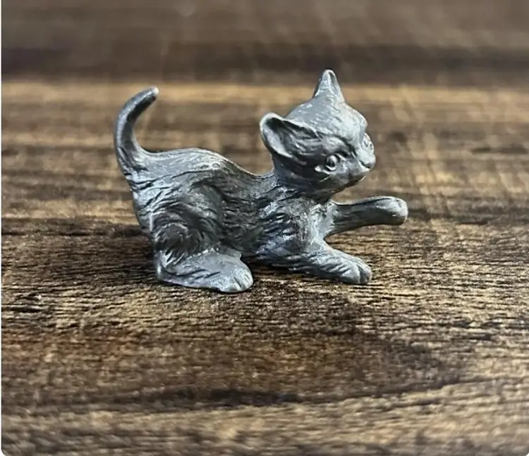Peltro Italy Pewter Metal Playful Stalking Kitty Cat Kitten Miniature Figurine