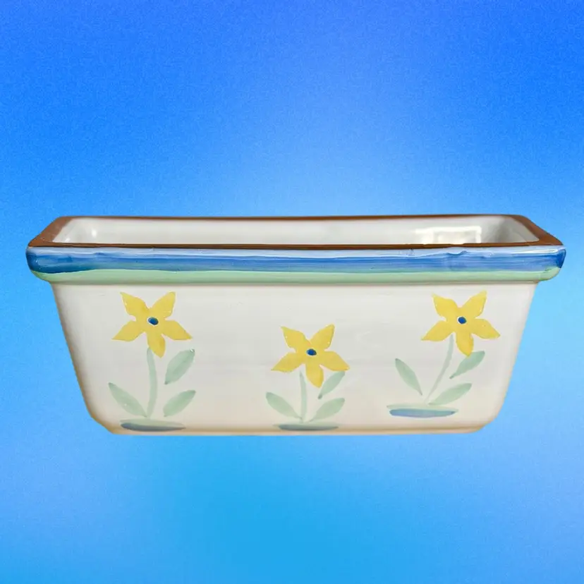 Vintage Rectangular Terracotta Herb/ Flower Pot – Made in Portugal – Hand Painted Yellow Floral Design
x 10” L x 4.5”W