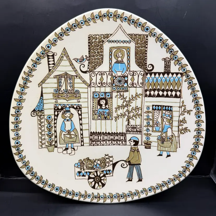 Figgjo Norway 1960s Hand Painted Turi Design Triangular Platter 11.5”