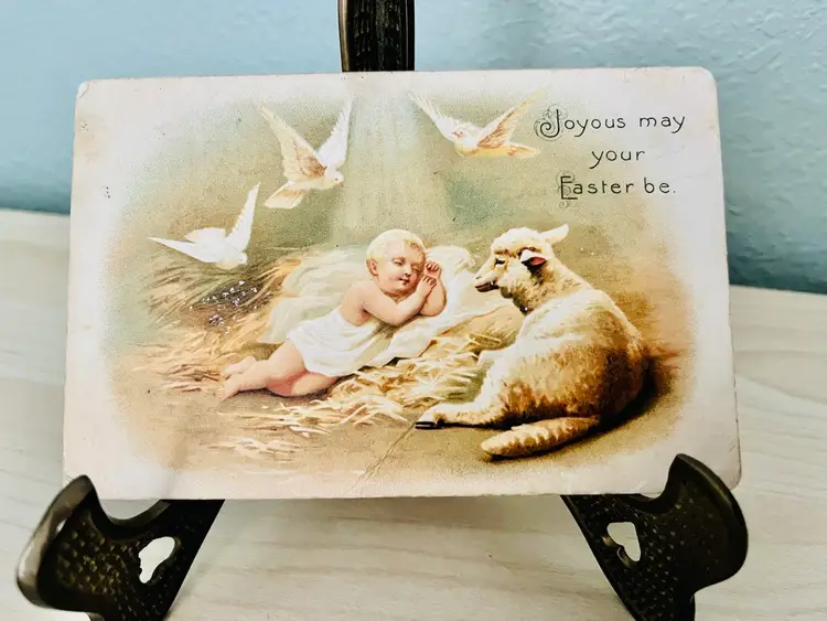 Antique Joyous Easter Lamb Postcard
