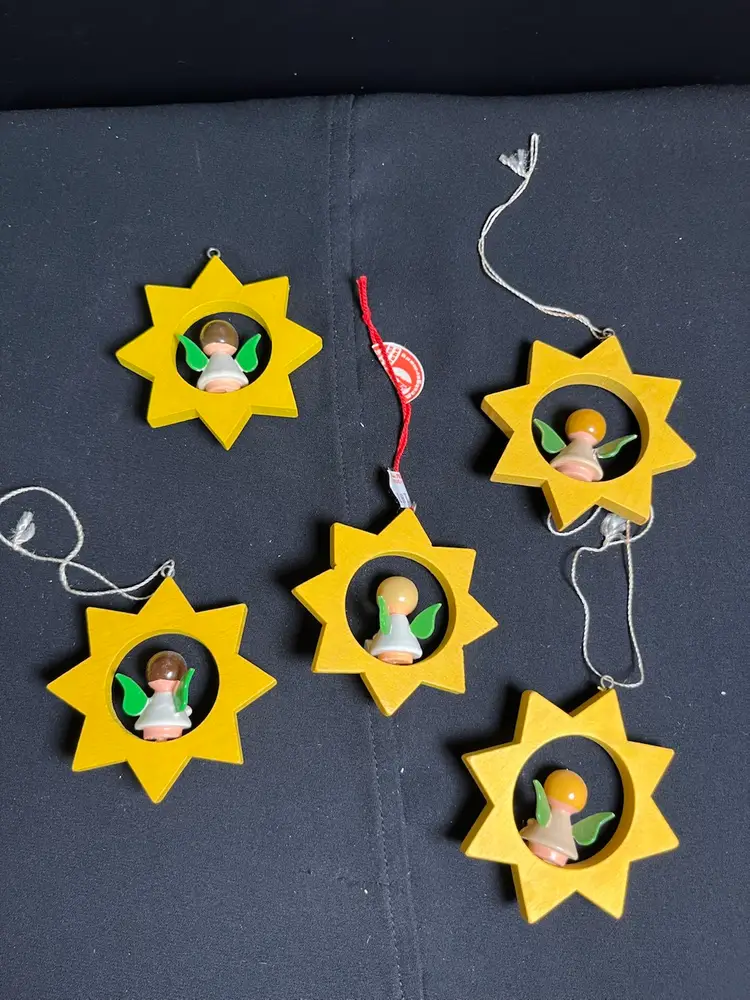 Five Holzkunst-Christian Ulbricht-West Germany-Wood Star w/ Angels-Lot 60