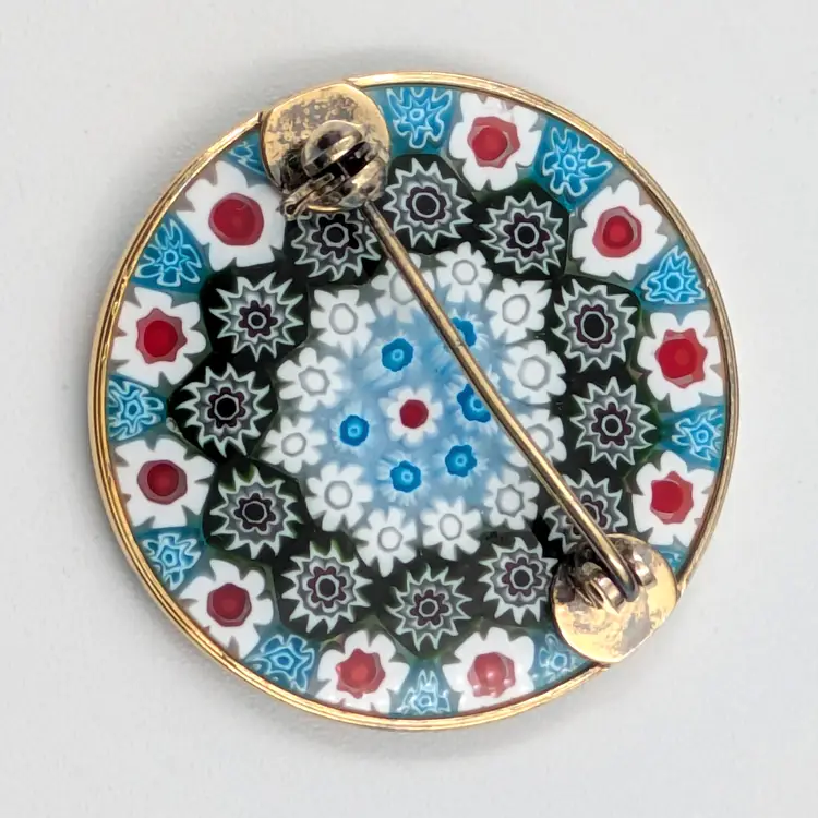 Millefiori Glass Brooch Pin Sterling