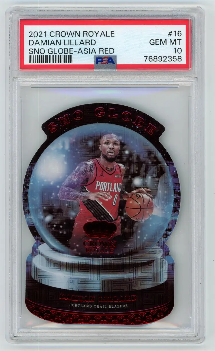 2021 Crown Royale DAMIAN LILLARD Sno-Globe Asia Red PSA 10 #16 Vector