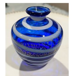 37. Art Glass Swirl Bud Vase With Gold Flecks 3.25” Tall