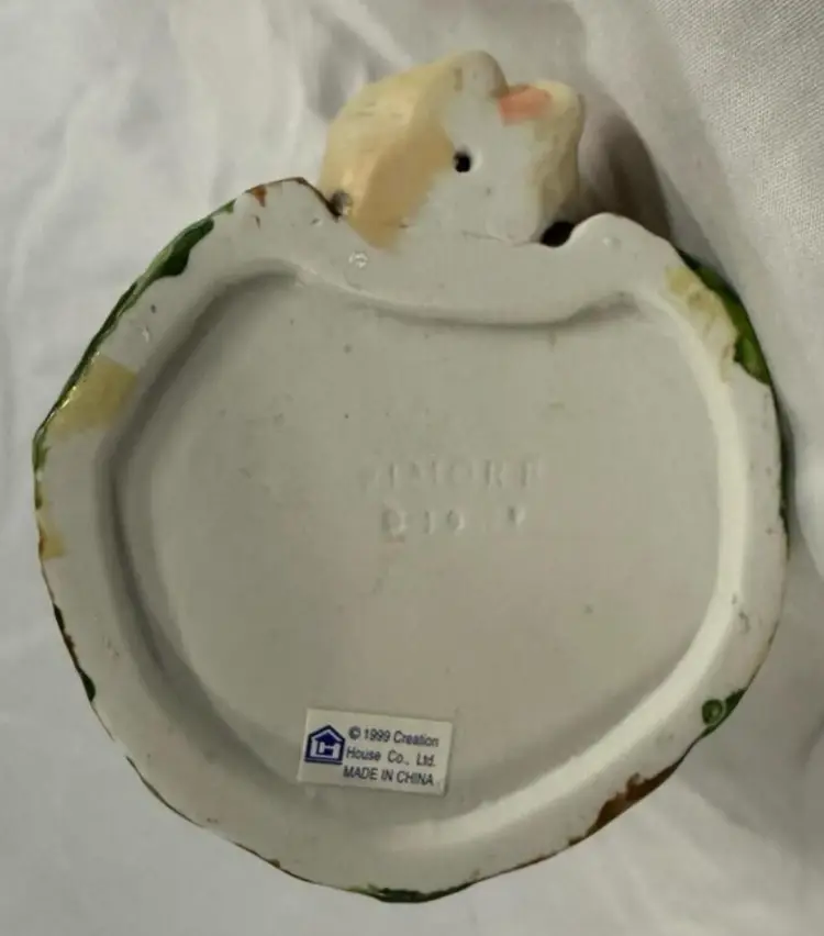 Vintage Creation House Bear & Bee Ceramic Honey Pot with Dipper, Hand Painted, 1999, 5 Inches Tall