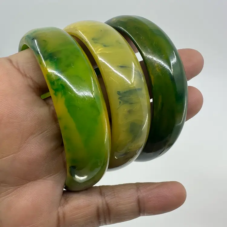 Marbelized Bakelite Green Bangle Bracelets .5” CHOOSE 1